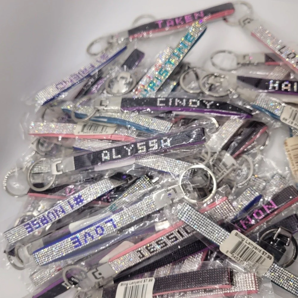 Bling Rhinestone Name and Quote Keychain Wristlet Bag Charm New